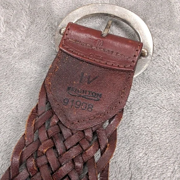 VTG Brighton 91908 Braided Brown Leather Belt Silver Ornate Buckle Medium 90's - Picture 6 of 7